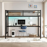 MAKIAAP Twin XL Size Metal Loft Bed with Desk & Ladder, LED Lights & Charging Station, Sturdy Noise-Free Frame for Kids, Teens & Adults, 350LBS, Space-Saving Design (Black, Twin XL) MAKIAAP