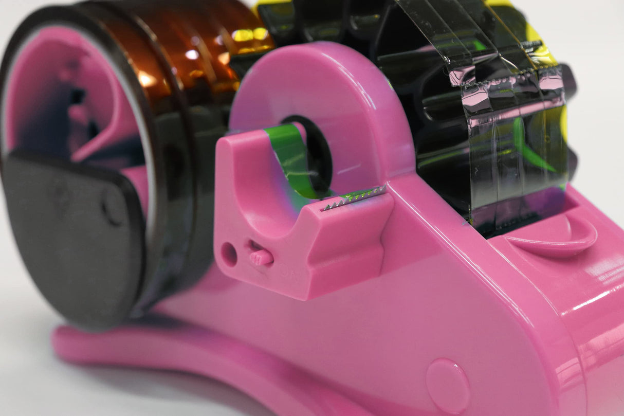 Pink Heat Tape Dispenser Sublimation - Multiple Roll Cut Heat Tape Dispenser 1" & 3" Core Double Reel Cores Sublimation for Heat Transfer Tape, Semi-Automatic Tape Dispenser with Compartment Slots Enskatec