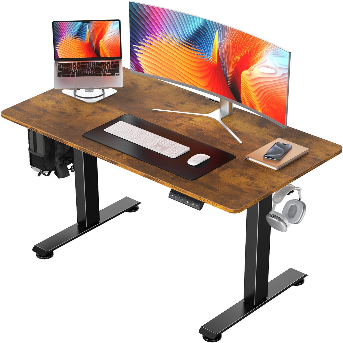 Veken 48 Inch Electric Standing Desk, Height Adjustable Sit Stand Up, Wood Desktop, Work Home Office Computer PC Table, Tall Standup Workstation, Gaming Writing Study Bedroom Rising Desks, Br - WoodArtSupply