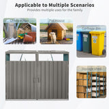 Outdoor Trash Can Storage, Storage Shed for 2 Trash cans and Tools,Waterproof Garbage Bin shed,Metal Trash Can Storage Shed Outdoor for Garden Yard(Light Grey-2 Doors) IMagacFun