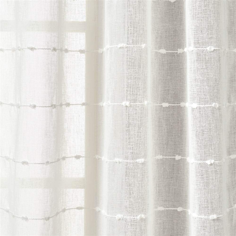Lush Decor Farmhouse Textured Grommet Sheer Window Curtain Panel Pair, 38"W x 84"L, White Lush Decor