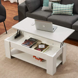 Panana Modern Lift Up Top Coffee Table with Hidden Storage and 1 Shelf Wooden Tea Table Sofa End Table for Living Room, Office, 39.4" x 19.7" x 18.5" (White) Panana