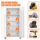 Aobabo 73" H 2 Door Metal Storage Cabinet on Wheels,Lockable Steel Rolling Garage Storage Cabinet with 4 Adjustable Shelves,White, Assembly Required Aobabo