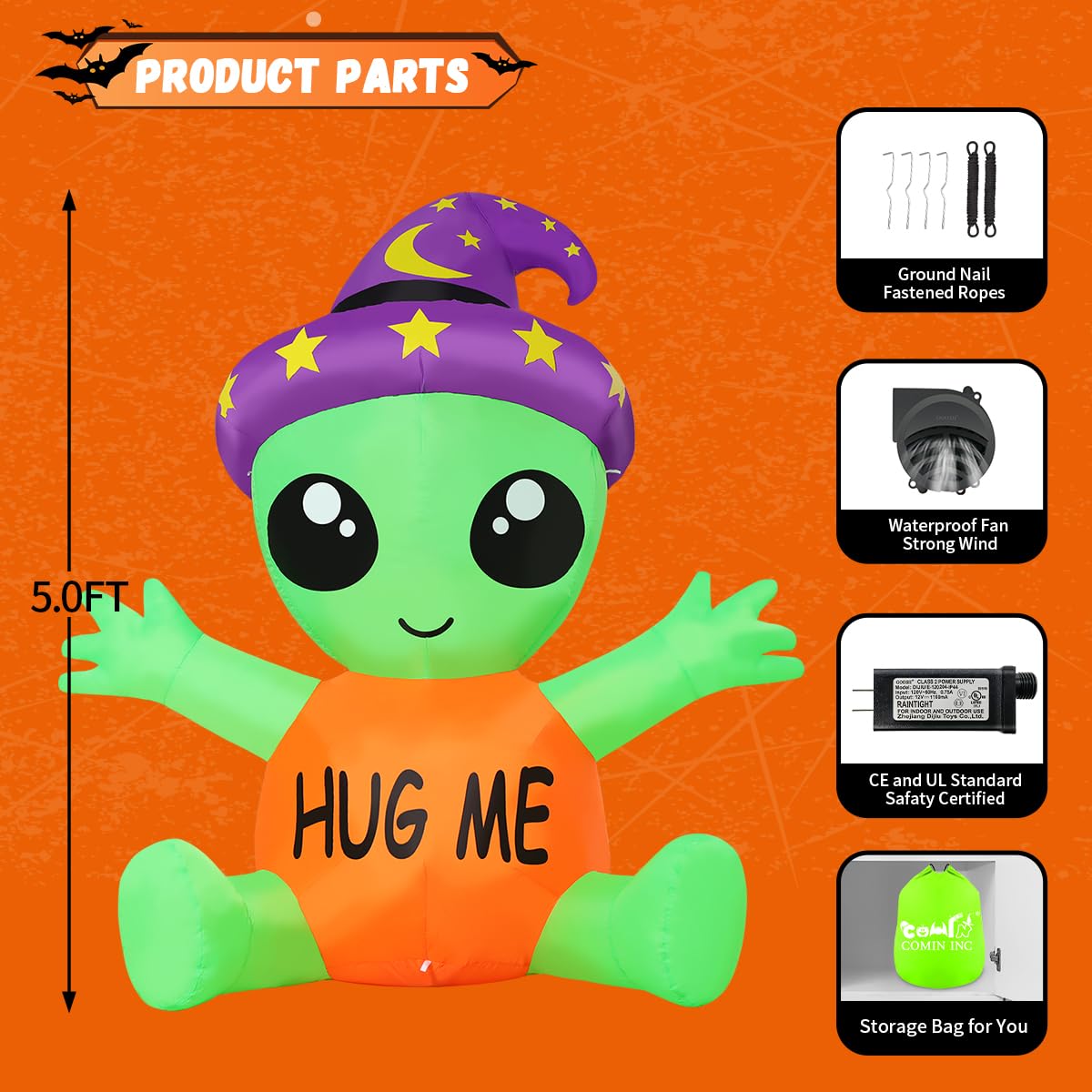 COMIN 5 FT Halloween Inflatables Alien Baby Outdoor Decorations Blow Up Yard with Built-in LEDs for Indoor Party Garden Lawn Decor COMIN