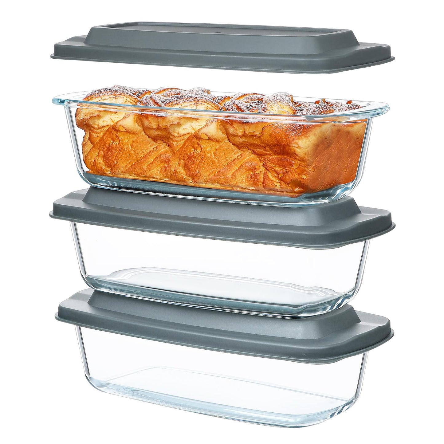 M MCIRCO 6-Piece Glass Loaf Pan with Lids Set, Meatloaf Pan With Airtight Lids, Loaf Pan For Bread, Cake, Pastries, Easy Grip, Fridge-to-Oven (1800ML/1.9Qt/ 7.2 Cups)