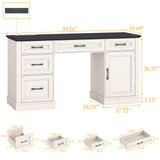 Farmhouse 59'' Executive Desk with Charging Station,Office Desks Computer Desk with 5 Drawers, Wood Workstation for Home Office and Study, File Drawers and Storage Cabinet, Black Vabches