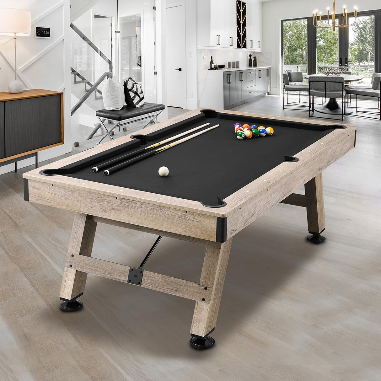 VEVOR Billiards Table, 7 ft Pool Table, Adjust Legs Stable Billiards Table, Pool Table Set Includes Balls, Cues, Chalks and Brush, Wood Color with Black Cloth, Perfect for Family Game Room Kids Adults VEVOR