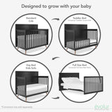 Evolur Stilnovo Mid Century 4-in-1 Convertible Crib, in Onyx Black Evolur