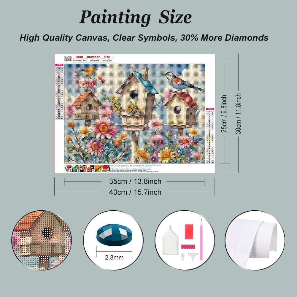 hill froeistung 5D Colorful Bird Diamond Art Painting Kits for Adults,Flower Diamond Art, DIY Full Drill Birdhouse Diamond Art Painting(16X12 inch) hill froeistung