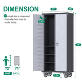Reemoon Metal Storage Cabinet with Wheels and Pegboard, 71" Tall Garage Storage Cabinet with Shelves and Locking Doors, Rolling Tool Cabinet for Garage Home Office Utility Room-Required Assembly Reemoon