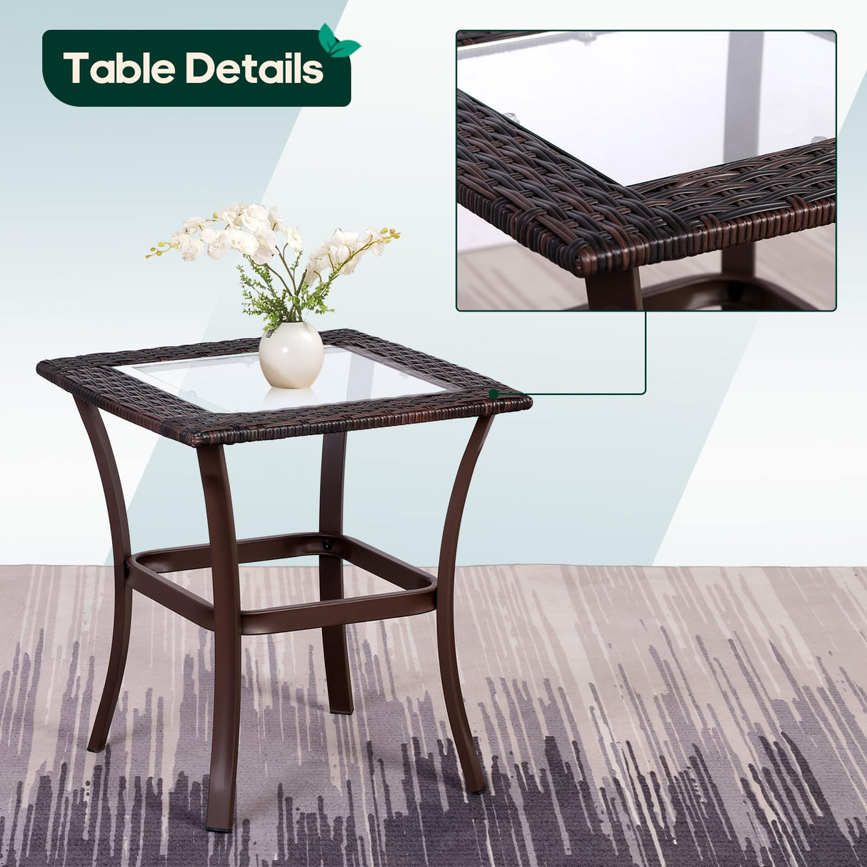 Niubya 3 Piece Wicker Rocking Chair Patio Furniture Sets, Outdoor Wicker Bistro Rattan Chair Conversation Sets with Cushions and Coffee Table, Grey and Brown Niubya