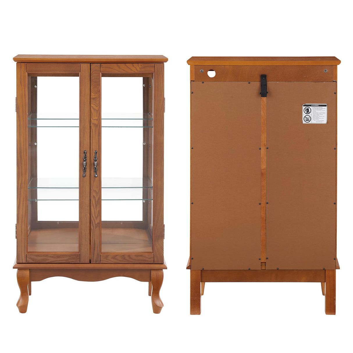 nifoti 43" H Lighted Curio Cabinet Display Case, Glass Curio Cabinet with Adjustable Shelves and Tempered Glass Door, Wooden Curio Cabinet w/Mirrored Back Pane for Living Room (Oak) nifoti