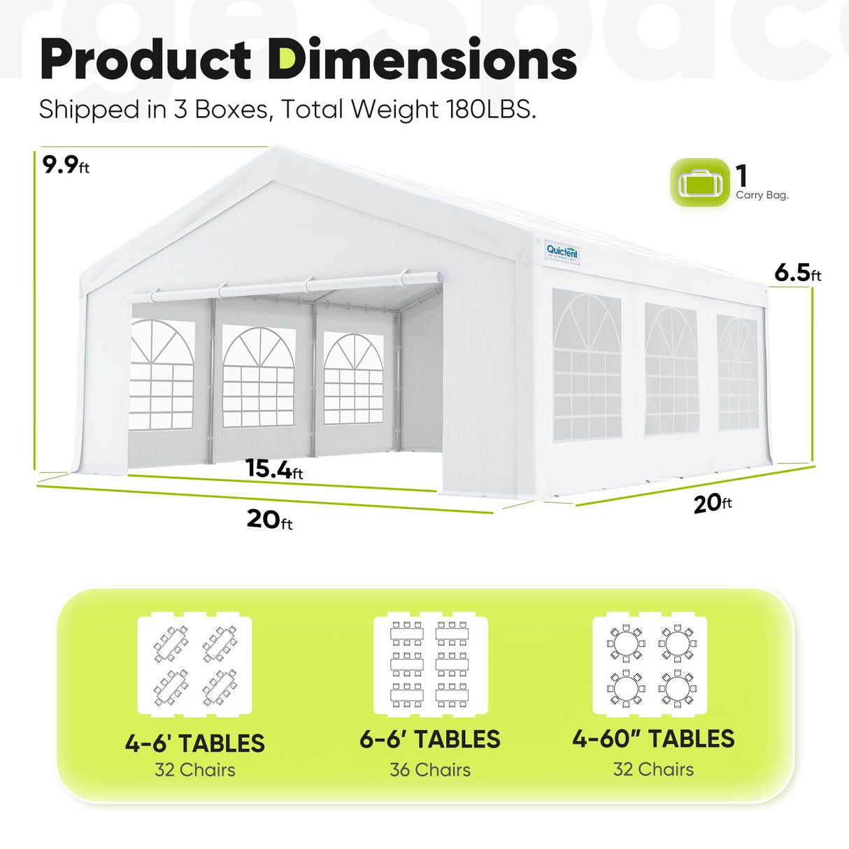 Quictent 20x20ft Party Tent Heavy Duty Outdoor Canopy Tent Carport Wedding Event Shelter BBQ Wedding Tents for Parties with Storage Bags Quictent