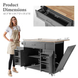 43.3" Rolling Kitchen Island Cart with Drop Leaf & Storage - Mobile Kitchen Organizer with Wheels, Rubberwood Top, Trash Bin Cabinet & Towel Rack, Farmhouse Style for Small Spaces Grey LotaTools