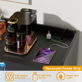 Hyomdeck Liquor Cabinet Bar with Power Outlet and LED Light, Wine Bar Cabinet with Wine and Glasses Rack, Home Coffee Bar Cabinet, Buffet Sideboard with Storage Shelf for Kitchen, Dining Room, Black Hyomdeck