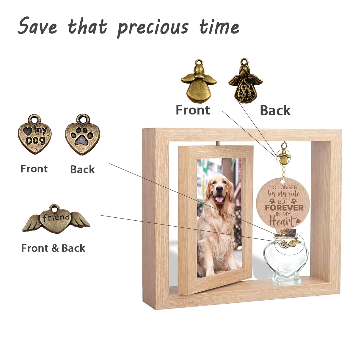 BEEMERIT 360° Rotating Pet Memorial Frame with Keepsake Jar – Double-Sided 4x6 Photo Display for Pet Loss – Perfect Remembrance Gift for Dog and Cat Owners BEEMERIT