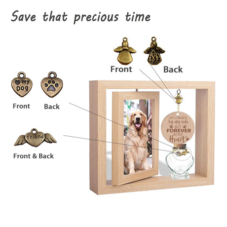 BEEMERIT 360° Rotating Pet Memorial Frame with Keepsake Jar – Double-Sided 4x6 Photo Display for Pet Loss – Perfect Remembrance Gift for Dog and Cat Owners BEEMERIT