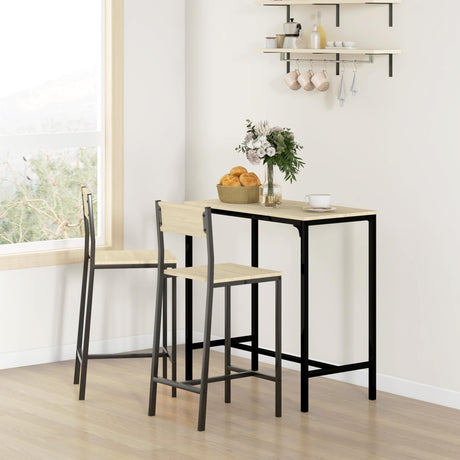 HOMCOM 3 Piece Bar Table and Chairs, Industrial Dining Table Set for 2, Counter Height Kitchen Table with Bar Stools, Breakfast Table Set for 2 for Small Space, Oak HOMCOM