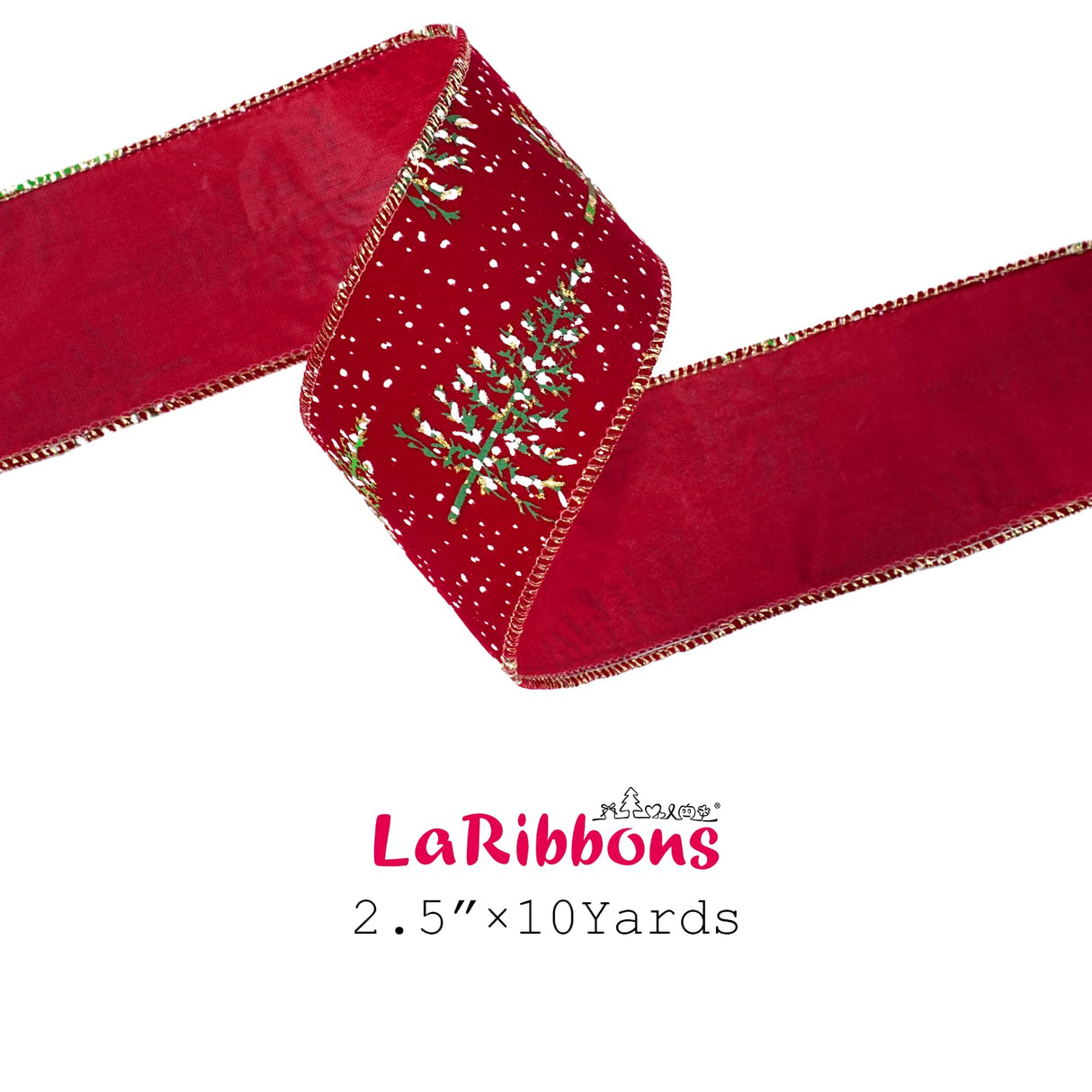 LaRibbons Red Christmas Ribbon Wired, 2.5 Inch x 10 Yard Snowy Red Christmas Tree Ribbon for Gift Wrapping, Christmas Tree Decoration, Crafts Wreath LaRibbons