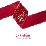 LaRibbons Red Christmas Ribbon Wired, 2.5 Inch x 10 Yard Snowy Red Christmas Tree Ribbon for Gift Wrapping, Christmas Tree Decoration, Crafts Wreath LaRibbons