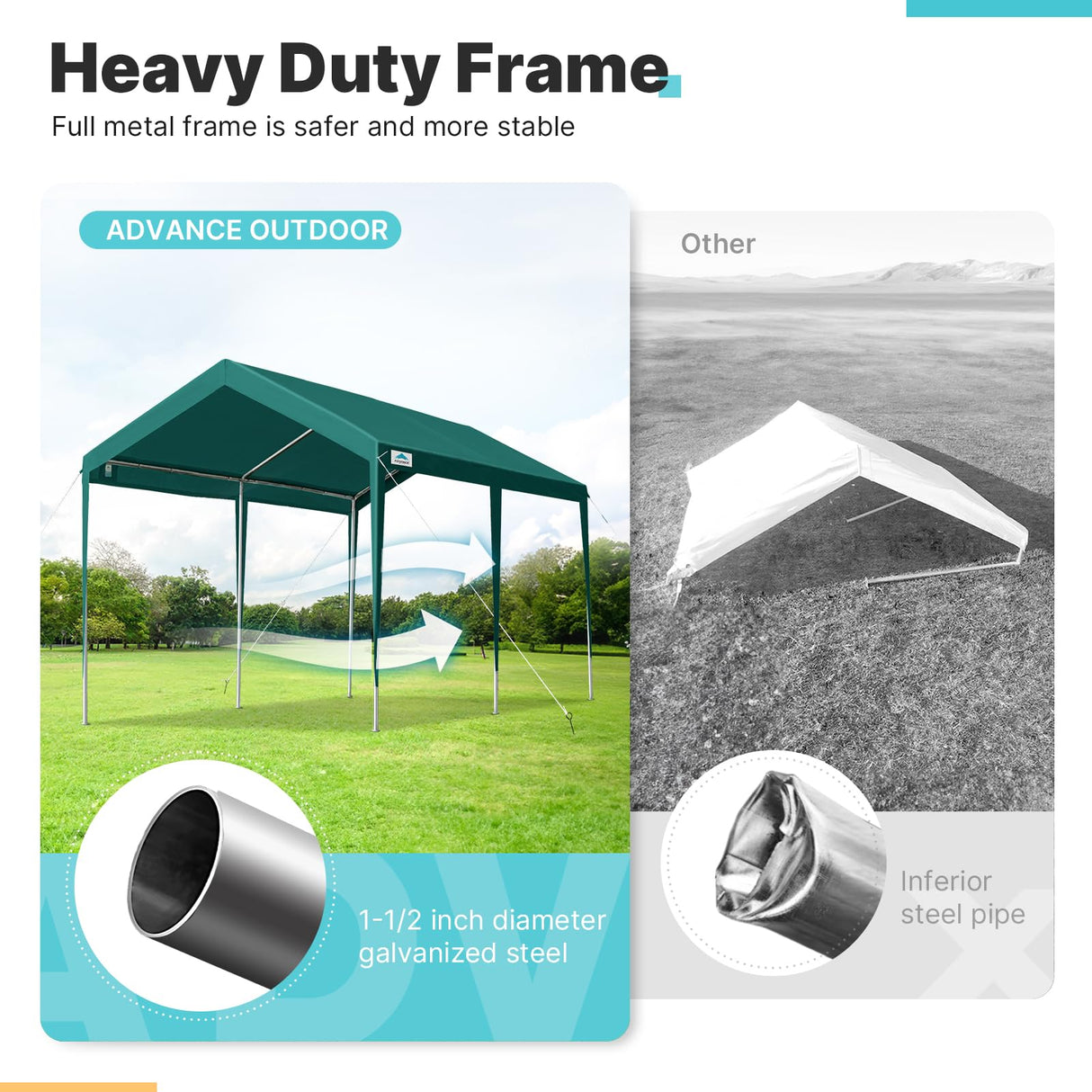 ADVANCE OUTDOOR 10x20 ft Carports Heavy Duty Car Canopy Garage Party Tent Boat Shelter, Adjustable Height from 9.5 ft to 11 ft, Green ADVANCE OUTDOOR