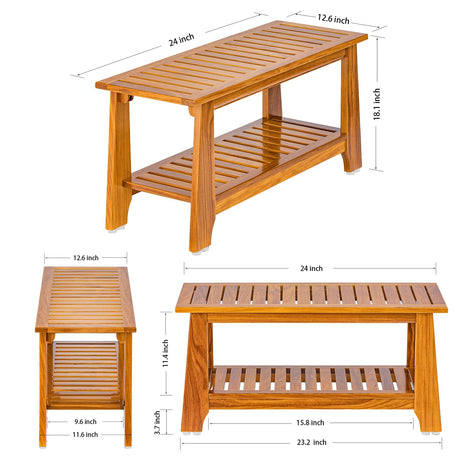 24" Teak Shower Bench With Shelf/Shower Benches For Inside Shower/Teak Shower Seat/Bathroom Bench/Teak Wood Benches For Showers/For Spa, Showers, Pools And Other Wet Environments,Patented Designs. NNN