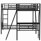 L-Shaped Metal Triple Bunk Bed for 3, Twin Over Full Bunk Bed with a Twin Size Loft Bed Attached, with a Desk, 3 Beds Bunk Bed Frame for Kids Teens Adults - Black Bellemave