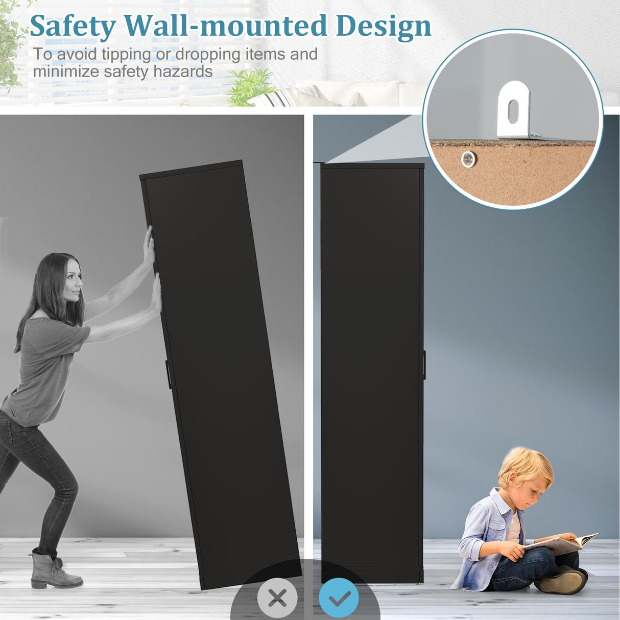 Giantex 70" Tall Wooden Storage Cabinet with 2 Doors and 5 Adjustable Shelves, Freestanding Collection Food Kitchen Pantry Cabinet Cupboard for Kitchen Bedroom Laundry Garage (Black) Giantex