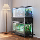 VOWNER 40 Gallon Aquarium Stand with Power Outlet, Metal Frame Fish Tank Stand with Cabinet Storage, Double Turtle Reptile Terrariums Tank Stand, 39.4" L*18.9" W Tabletop, 660LBS Capacity, Black VOWNER