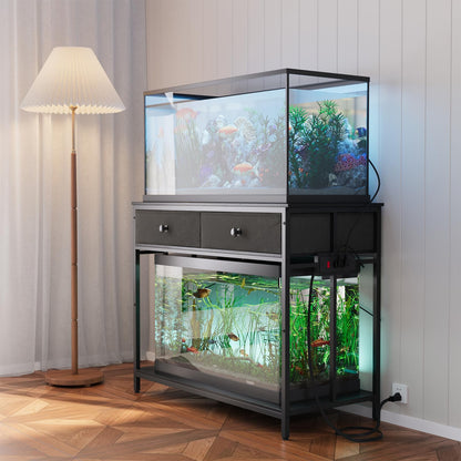 VOWNER 40 Gallon Aquarium Stand with Power Outlet, Metal Frame Fish Tank Stand with Cabinet Storage, Double Turtle Reptile Terrariums Tank Stand, 39.4" L*18.9" W Tabletop, 660LBS Capacity, Bl - WoodArtSupply