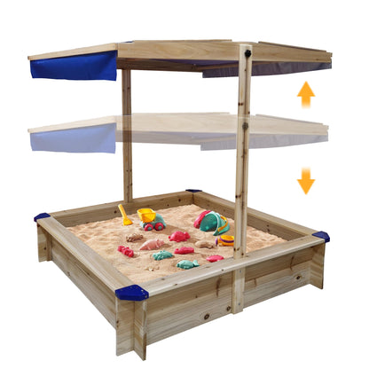 Veemuaro Wooden Kids Sandbox, Outdoor Wooden Sandpit with with Adjustable Canopy, Sandbox for 3-7 Age Boy or Girl, Backyard, Garden, Beach or Patio - WoodArtSupply