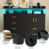 Yeyawomy Black 6 Drawer Dresser with Charging Station & Led Light for Bedroom, Accent Chests of Drawers with Large Cabinet, Modern Storage Dresser with 2 Layer Shelves for Bedroom,Hallway Yeyawomy