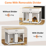 HXBOAUVS Large Dog Crate Furniture, 41 Inch Dog Kennel Indoor with Removable Divider & Double Doors, Wooden Dog Crates for 2 Dogs, Dog Crate Table for Large/Medium Dogs, White HXBOAUVS