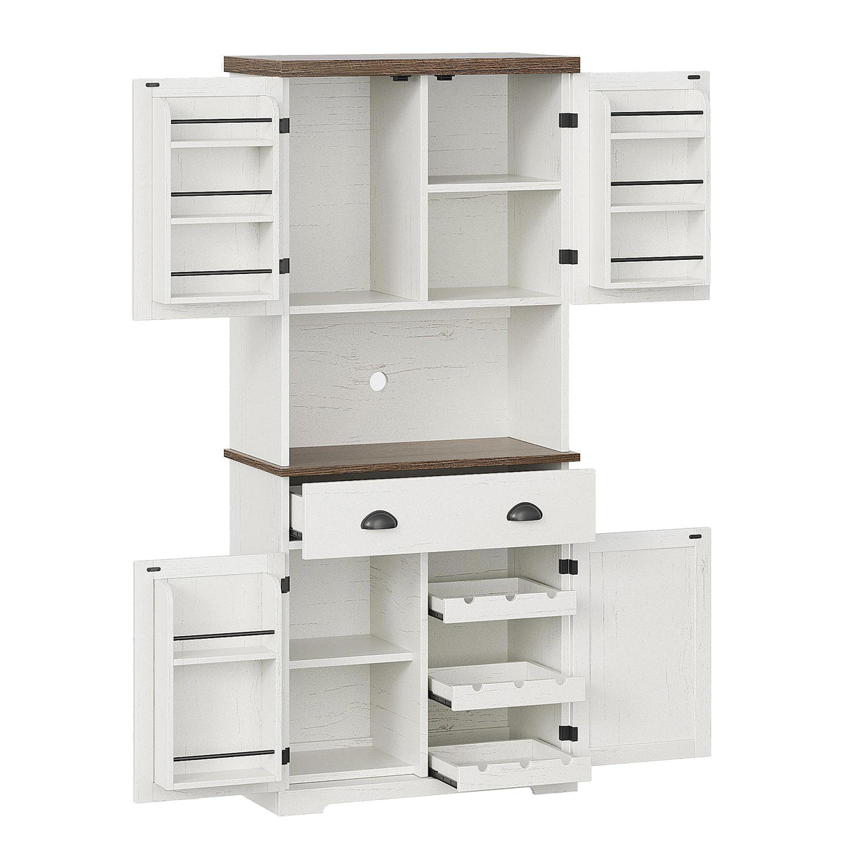 ChooChoo 72" Pantry Cabinet with Storage Drawers, Farmhouse Kitchen Hutch Bar Cabinet with Microwave Stand, Kitchen Cupboard with Door Shelves for Dining Room, Living Room, Antique White & Brown ChooChoo