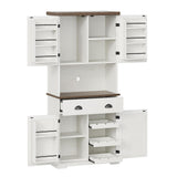 ChooChoo 72" Pantry Cabinet with Storage Drawers, Farmhouse Kitchen Hutch Bar Cabinet with Microwave Stand, Kitchen Cupboard with Door Shelves for Dining Room, Living Room, Antique White & Brown ChooChoo