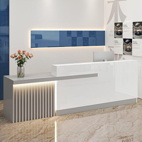 Modern Reception Desk with Counter, Salon Reception Desk with Lockable Drawer & Door Cabinet & Light Strip Receptionist for Office Boutique Lobby Shop cartBit