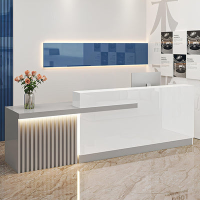 Modern Reception Desk with Counter, Salon Reception Desk with Lockable Drawer & Door Cabinet & Light Strip Receptionist for Office Boutique Lobby Shop