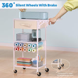Craft Cart and Organizer Table Compatible with Craft Cutting Machine - Rolling Storage Organizer with Drawer & Vinyl Roll Holder, Crafting Table Workstation Holder for Craft Room Home Office (White) Jolensoy