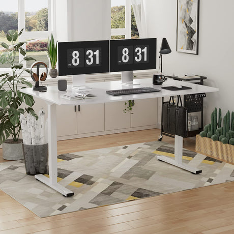 YESHOMY Height Adjustable Electric Standing Desk 55 inch Computer Table, Home Office Workstation, 55in, White Leg/White Top YESHOMY