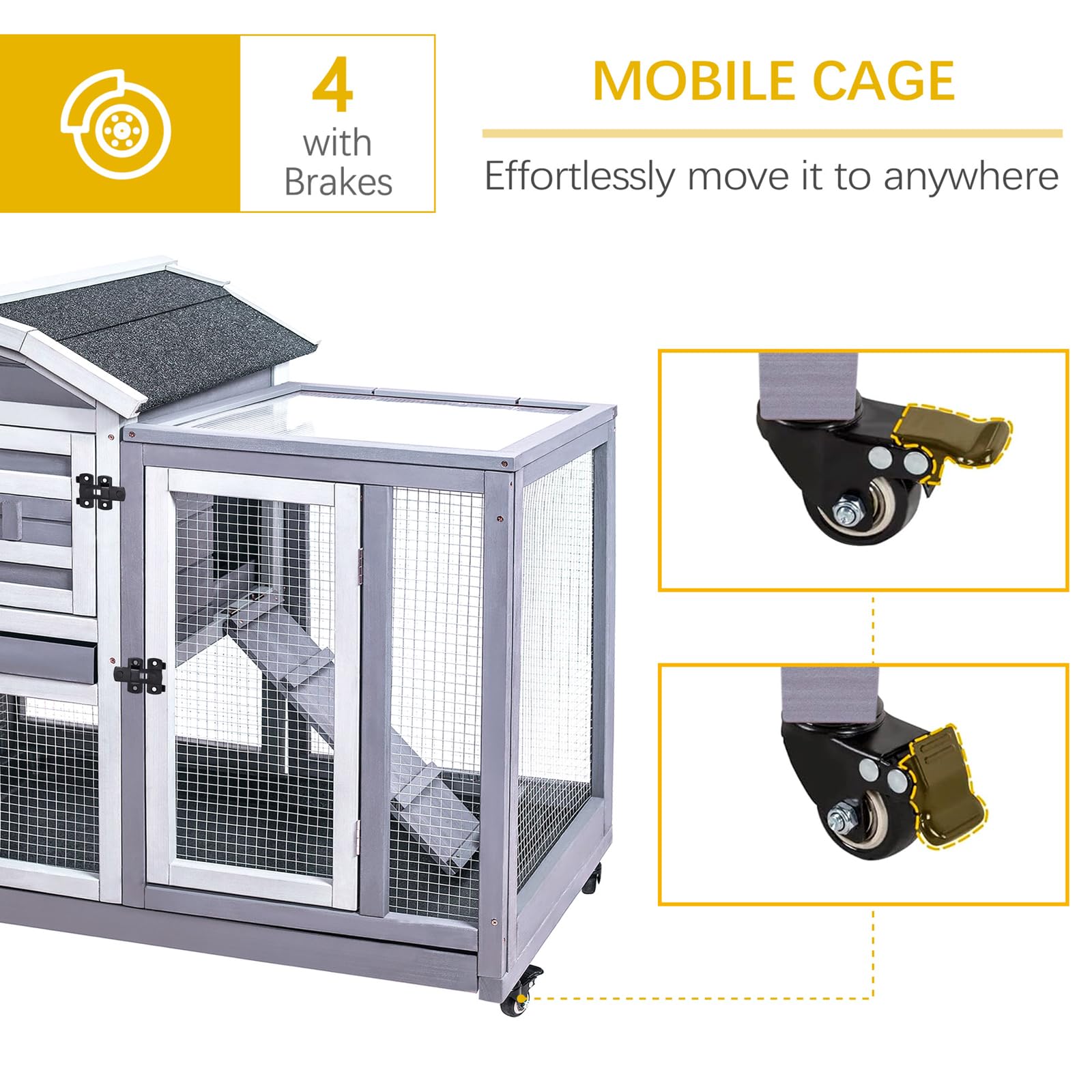 GEGURI Rabbit Hutch Indoor Rabbit Cage Outdoor, Wooden Bunny Cages for Guinea Pig with Wheels, Removable Tray, Ramp - WoodArtSupply