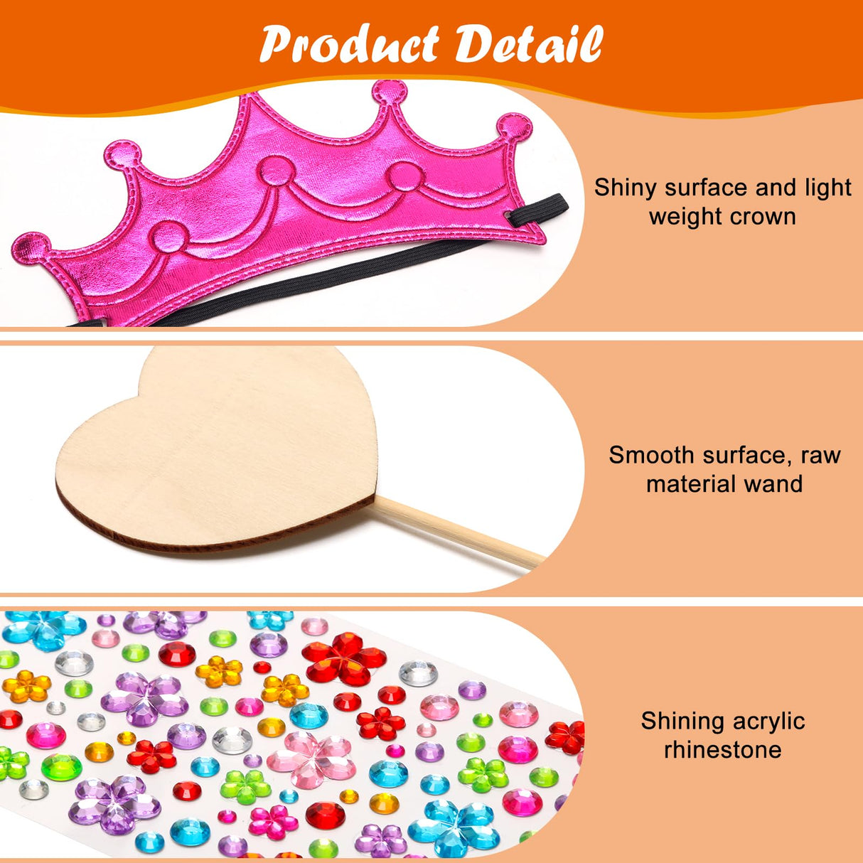 Hoedia 24+37Pcs Foam Crowns Set, Princess Tiaras and Foam DIY Crowns for Kids to Decorate for Birthday Party Crowns Favors with 24 Foam Crowns, 24 Wooden Wands, 12 Rhinestone Stickers,1 Silk Ribbon Hoedia