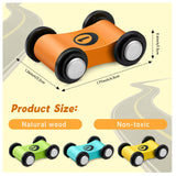 4 Pieces Wooden Car Ramp Race Track Toys for Aged 1 2 3, Christmas Party Present Wooden Car Ramp Racer Mini Cars Play Set Replacement Cars, 4 Pieces Zhanmai