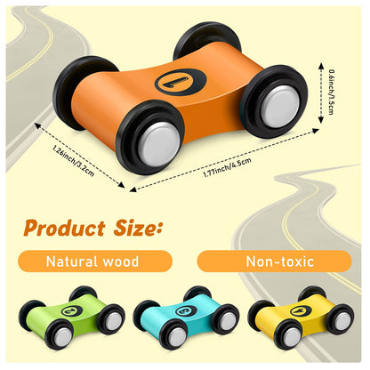 4 Pieces Wooden Car Ramp Race Track Toys for Aged 1 2 3, Christmas Party Present Wooden Car Ramp Racer Mini Cars Play Set Replacement Cars, 4 Pieces