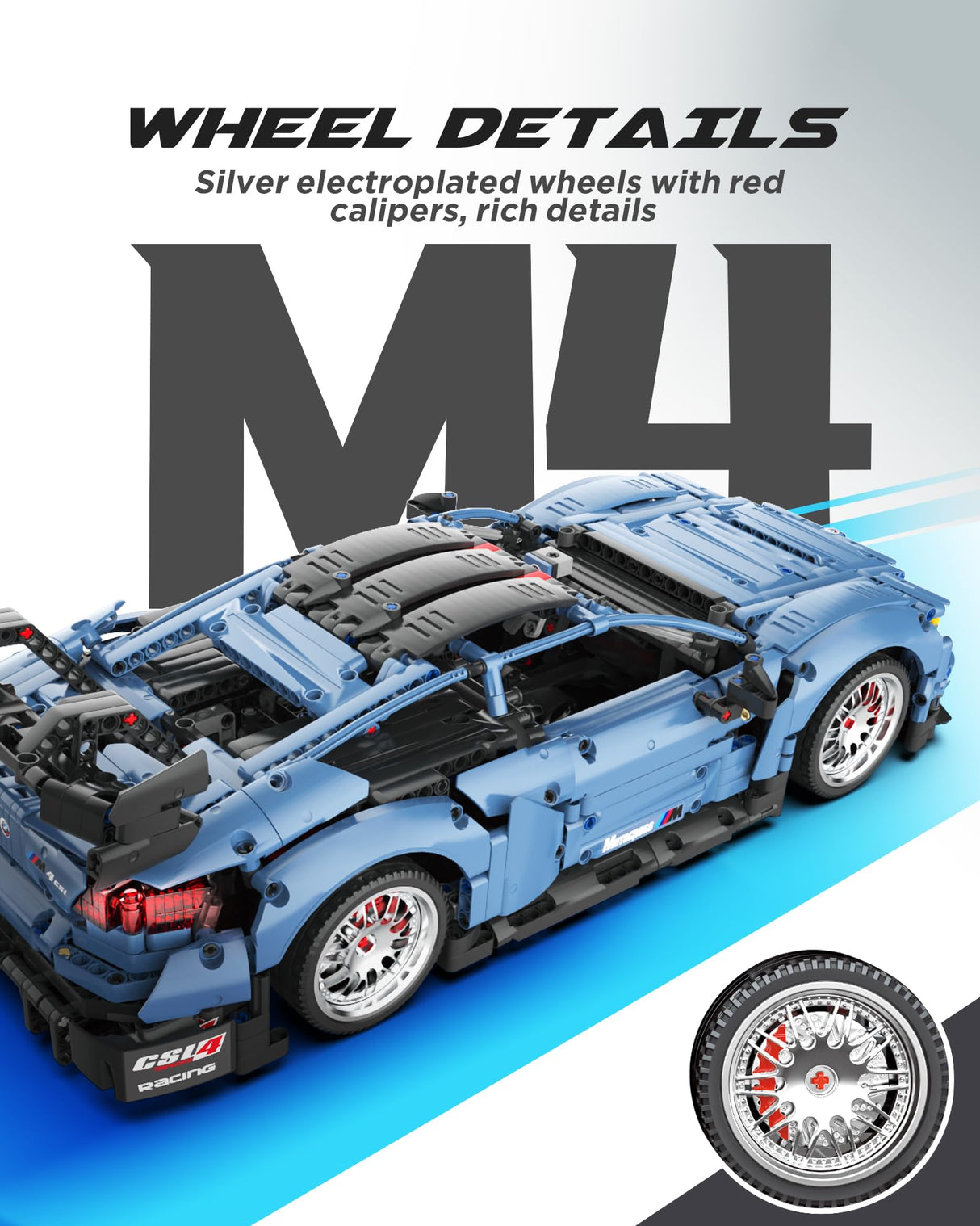 MOCBURIKU Remote Control Car Building Kit, 1/10 Scale M4 Supercar with Lights Motors Rechargeable Battery, Compatible with Technic Cars for Adults, STEM Gift for Boys Age 6 8 10 12 14+(2280 Pcs) MOCBURIKU