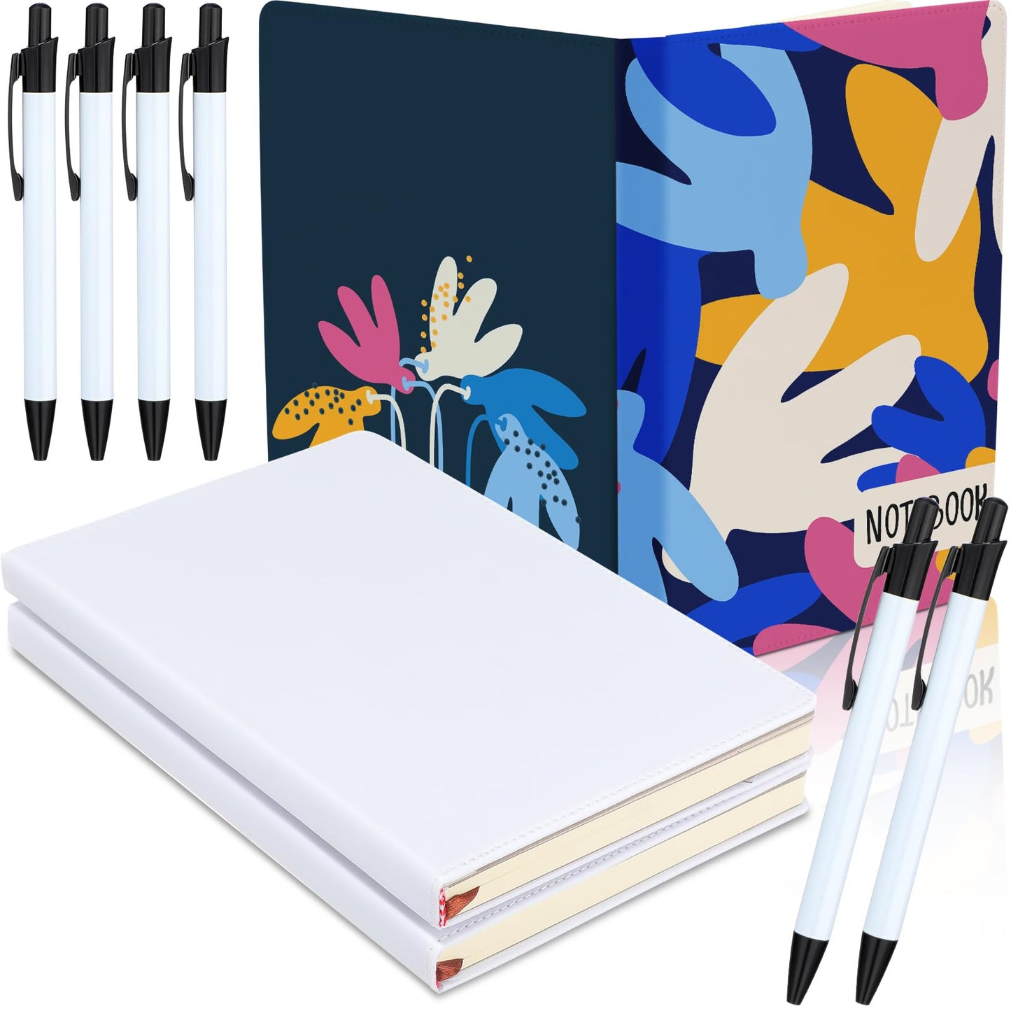 Honoson 9 Pcs Sublimation Journal Pen Set Include 3pcs A5 200 Pages Sublimation Journal 8.3''x 5.7'' White Journal 6 Pcs Sublimation Pens Stationery Supplies for Church Office Travel Supplies