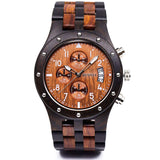BEWELL W109D Sub-dials Wooden Watch Quartz Analog Movement Date Wristwatch for Men BEWELL