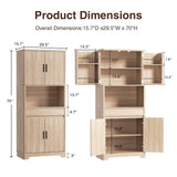 FiveWillowise 70.1" Tall Fluted Pantry Cabinet, Natural Wood Kitchen Storage with Countertop for Microwave, Modern Pantry Organizer Cupboard with Drawer for Dining, Living Room FiveWillowise