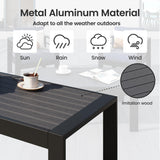 All-Weather Aluminum Outdoor Coffee Table, Modern Coffee Table for Outside, Rectangle Patio Coffee Table for Balcony Garden, Black Kiss the Water