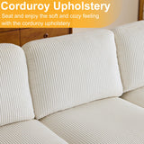 Karl home U-Shape Sectional Sofa Couch 111" Modern 4-Seat Sofa with Chaises Corduroy Fabric Upholstered Covertible Couch with Wood Grain Legs for Living Room, Reception Room, Apartment, Beige Karl home