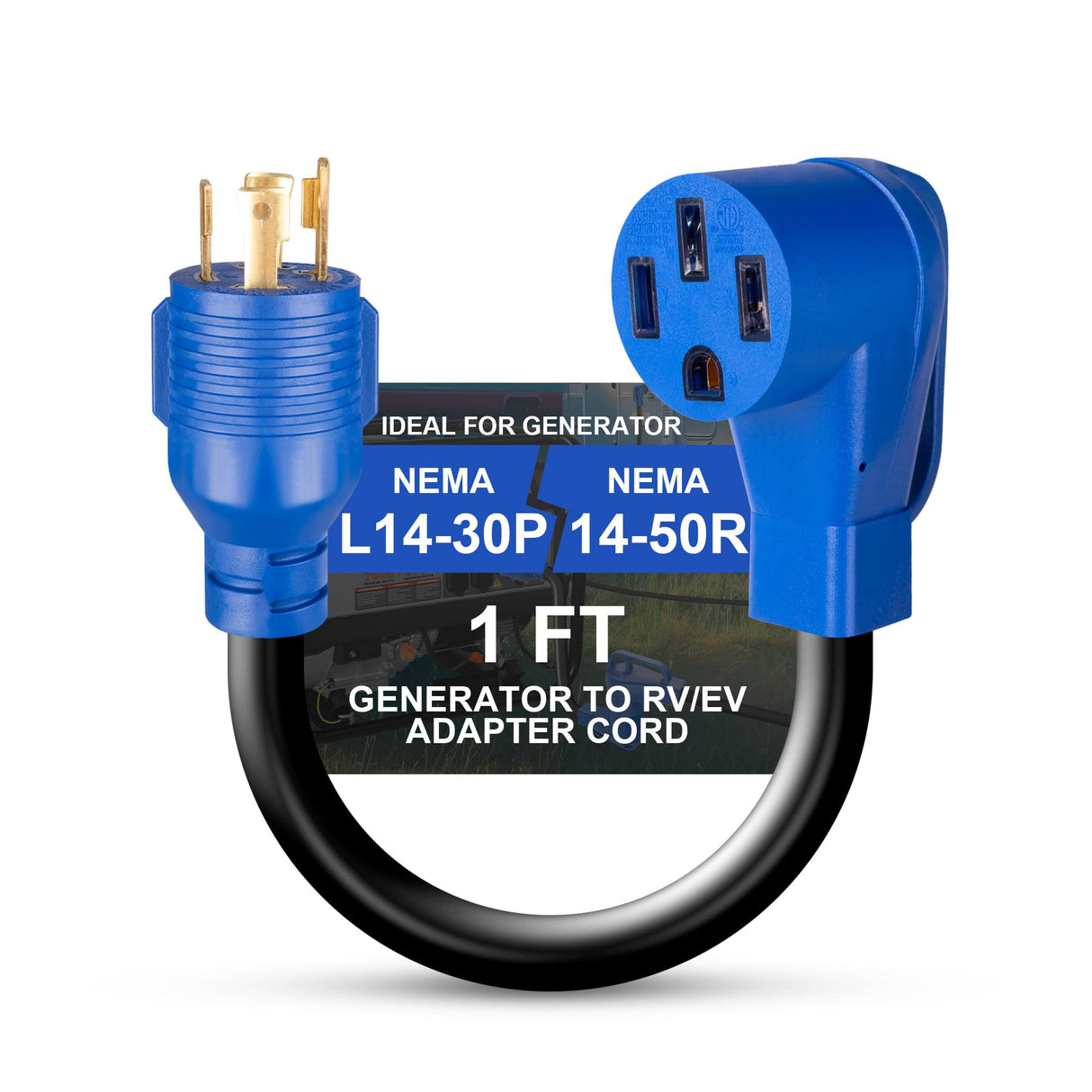 4 Prong 30 Amp to 50 Amp Generator Adapter Cord, NEMA L14-30P to 14-50R, Heavy Duty 10 AWG STW Copper Cable, ETL Certified, Ideal for Tesla EV Charging, RV, Trailer & House Power, 12 Inch KTOEBYCO